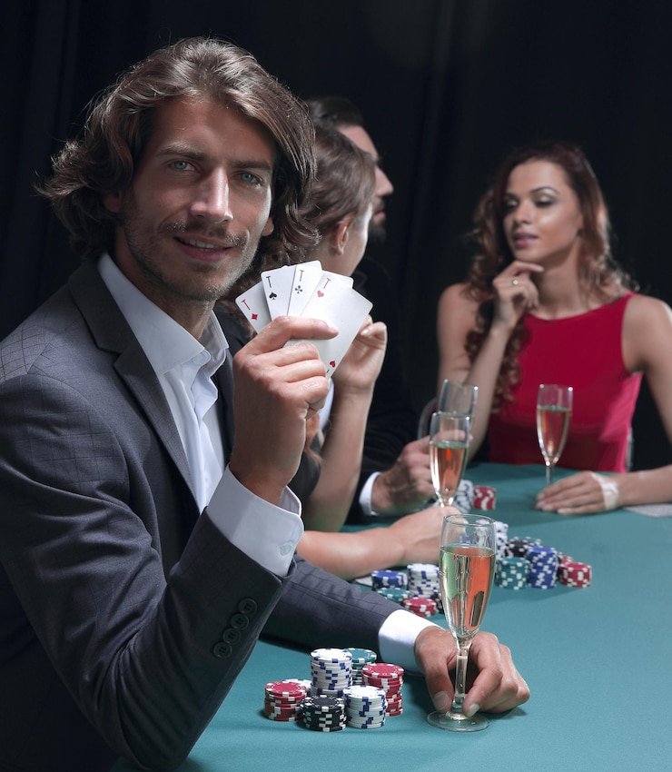 Dealer at live studio table with multi-camera setup